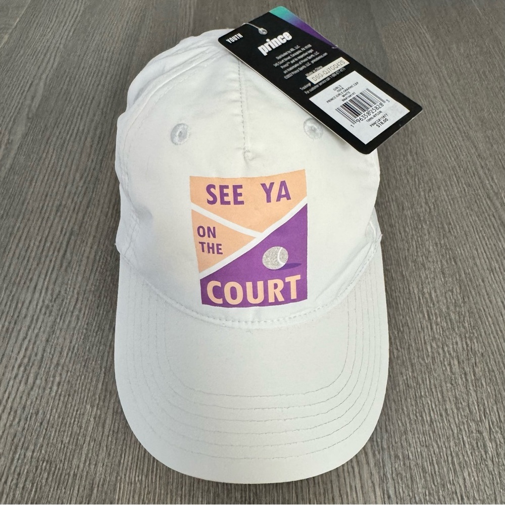 Prince Tennis Girls Graphic Cap White See Ya on the Court Adjustable Hat